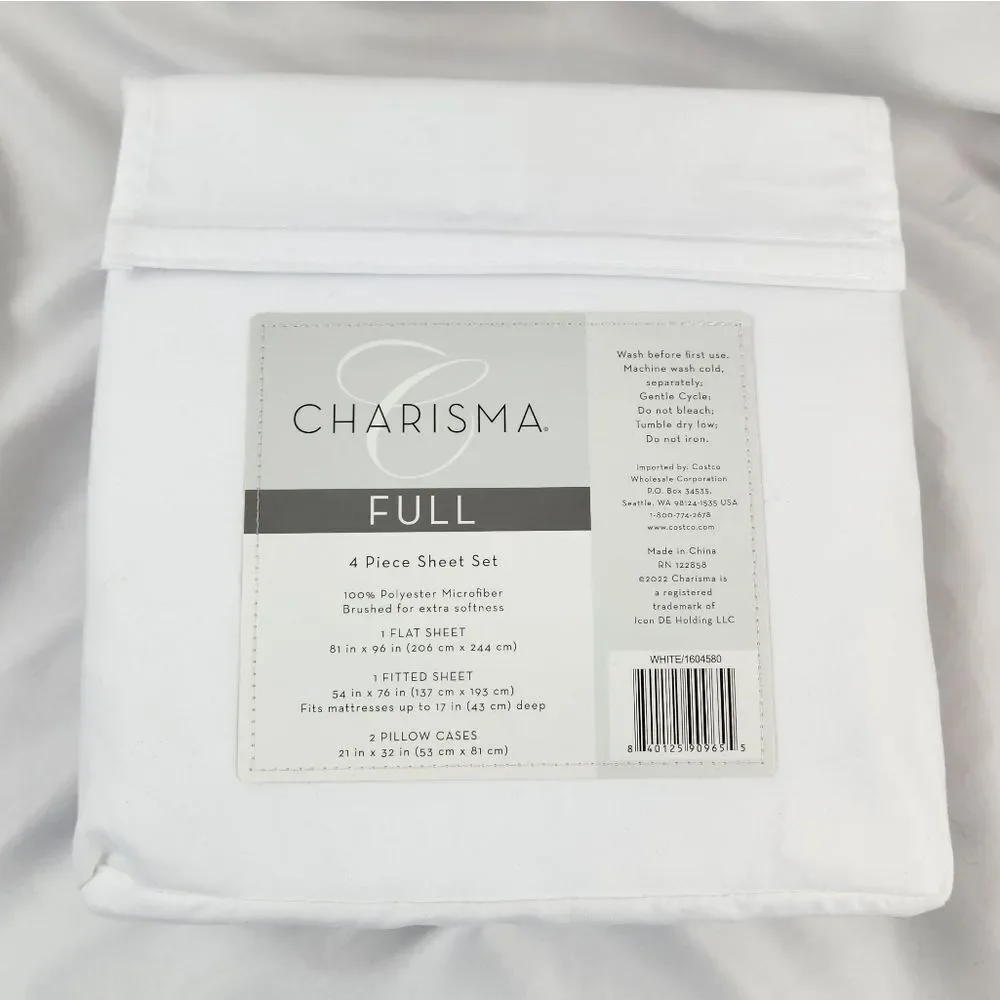 🩵NWT Charisma White Microfiber Full 4 Piece Sheet Set